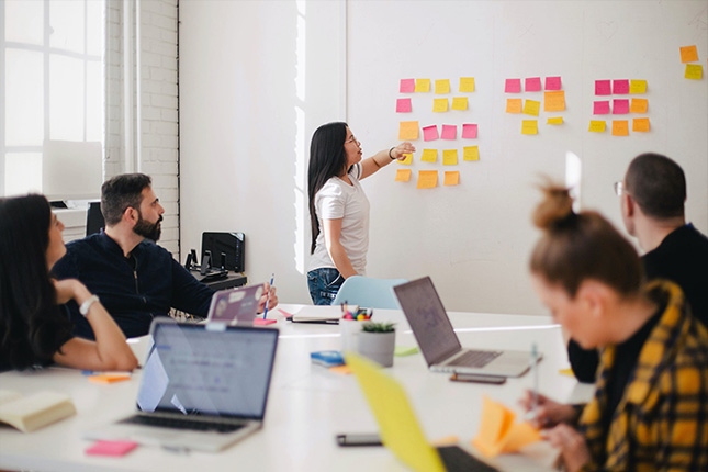 Young woman leads an organisational planning meeting